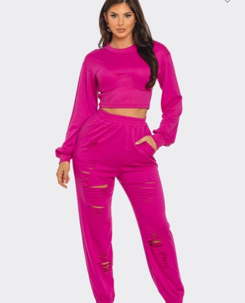 2/$15 Love J 2-Piece Sweatsuit Pink Sweatshirt + Sweatpants Underwire Size M
